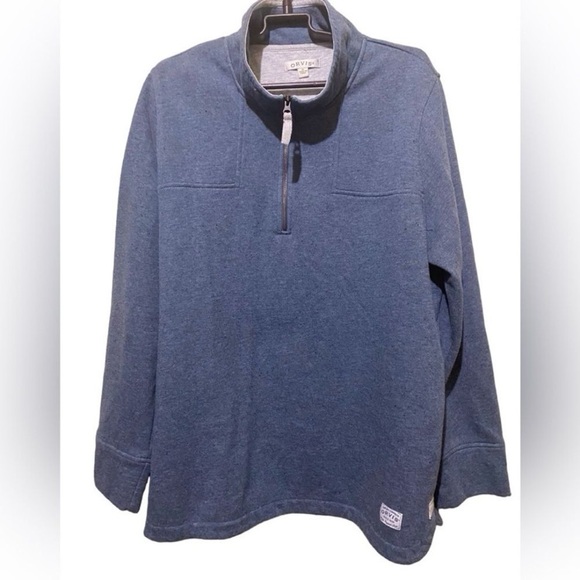 Orvis Pull Over Quarter Zip Sweater Fleece Blue Marled Soft Cabincore Size XL - Picture 5 of 13